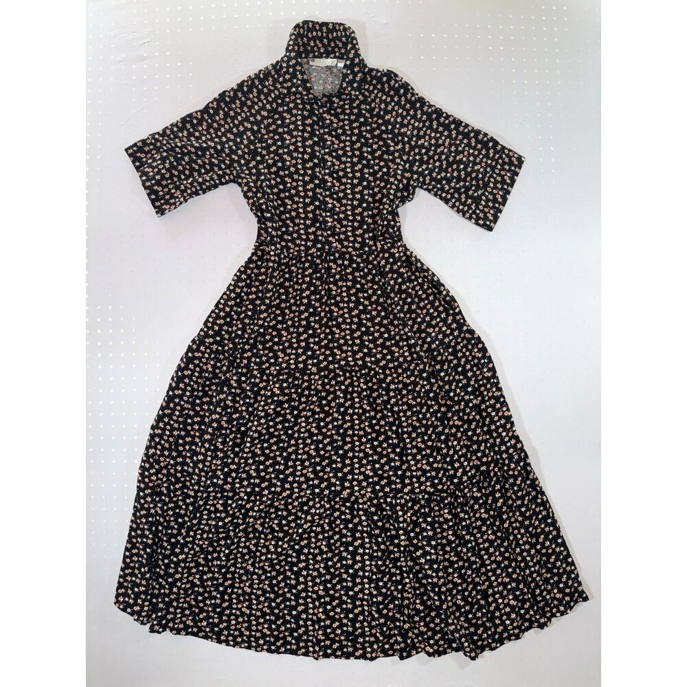 Ella Simone Black Floral Tiered Maxi Dress | Size Medium